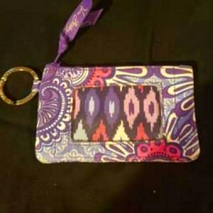 Vera Bradley Zip ID Case with Key Ring,  purple and pink pattern